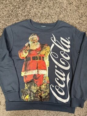 Coca Cola Navy Blue Crewneck Sweatshirt with Santa Graphic